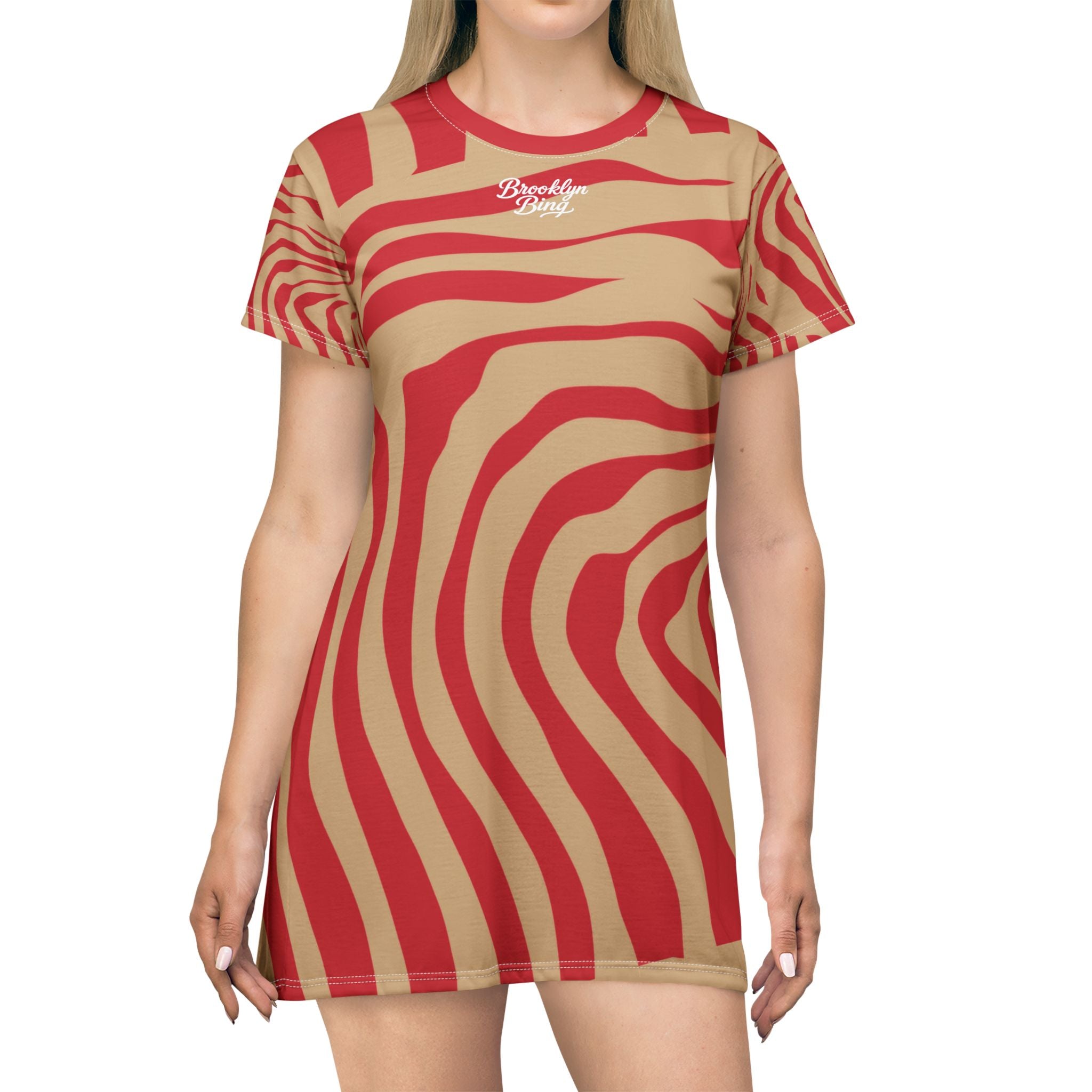 Red Zebra Stripe T-Shirt Dress