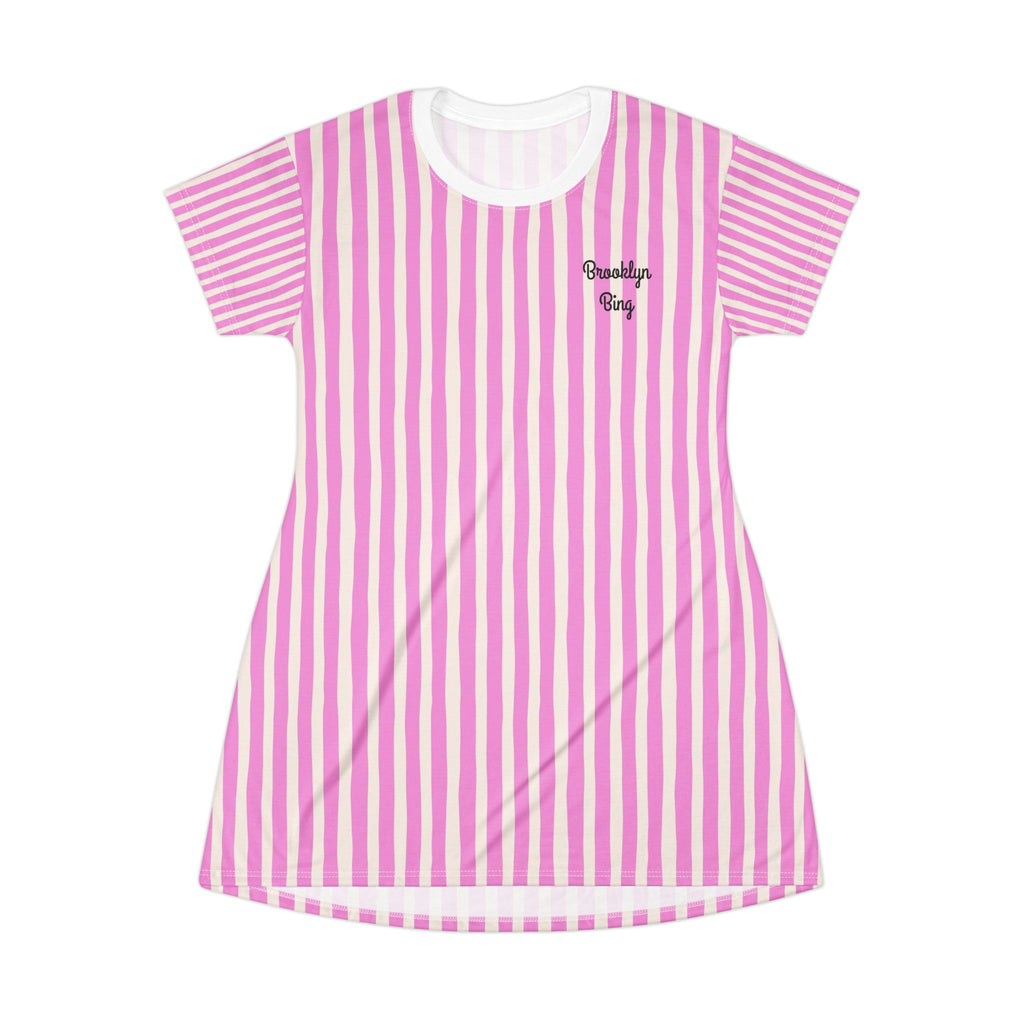 Pink Vertical Stripe T-Shirt Dress