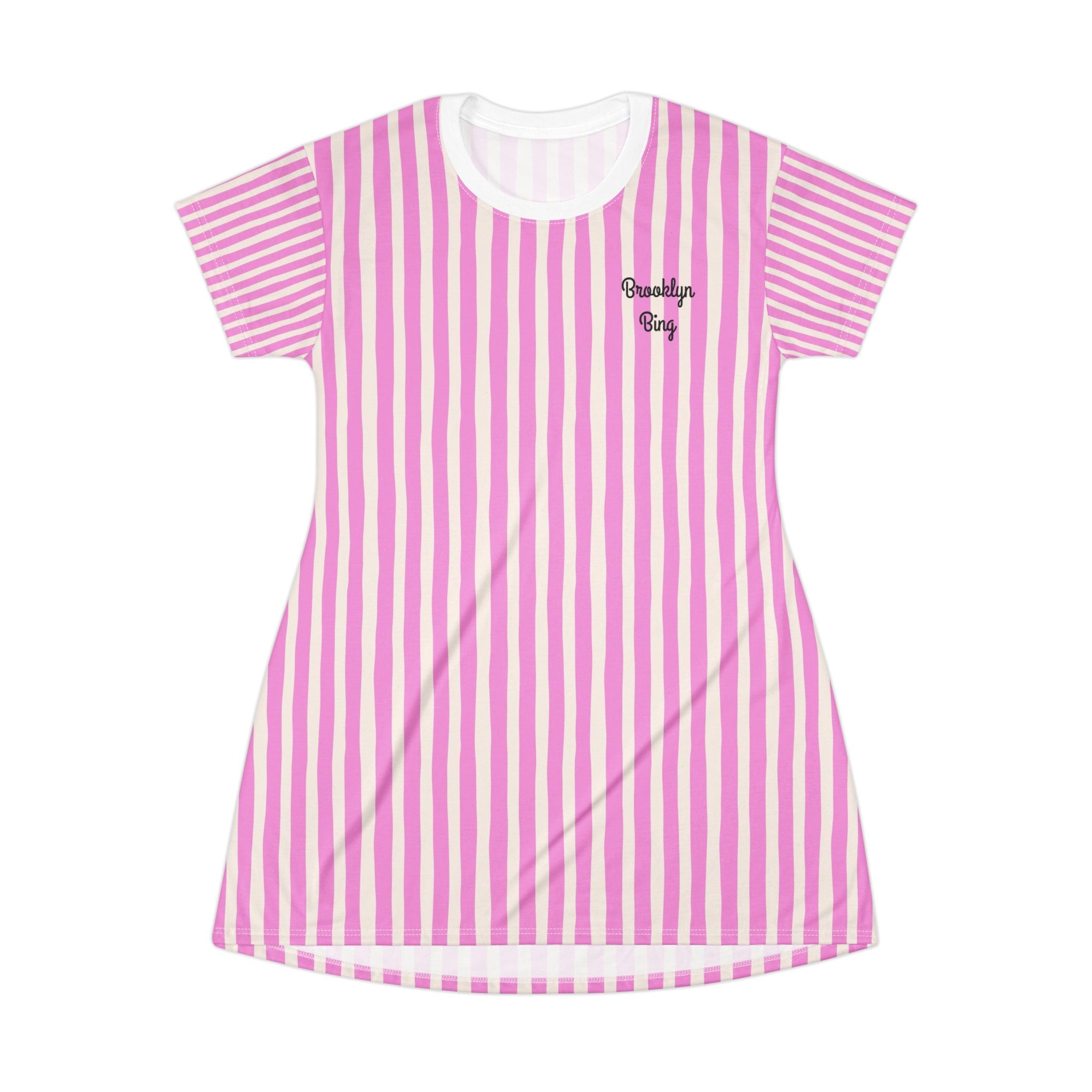Pink Vertical Stripe T-Shirt Dress
