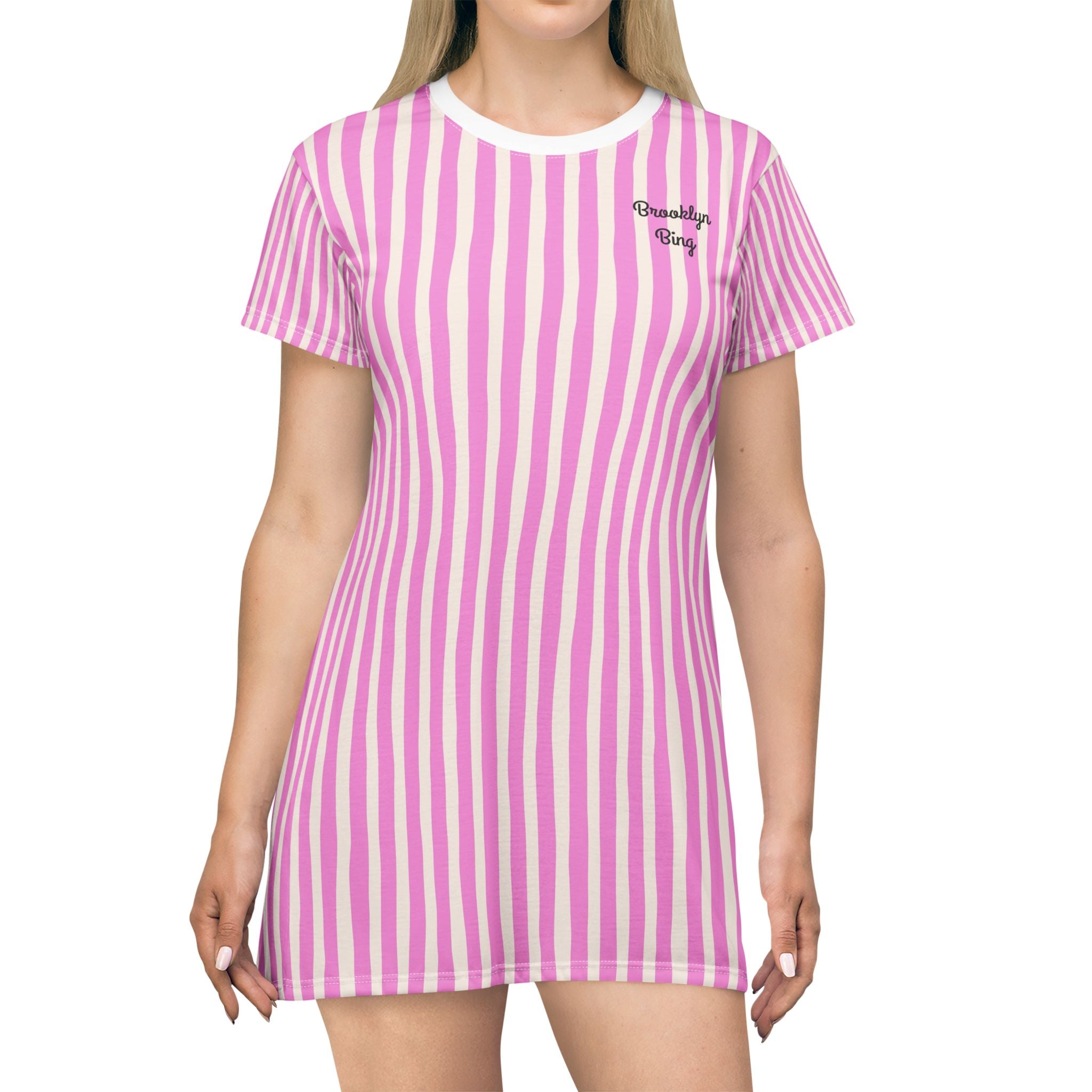 Pink Vertical Stripe T-Shirt Dress