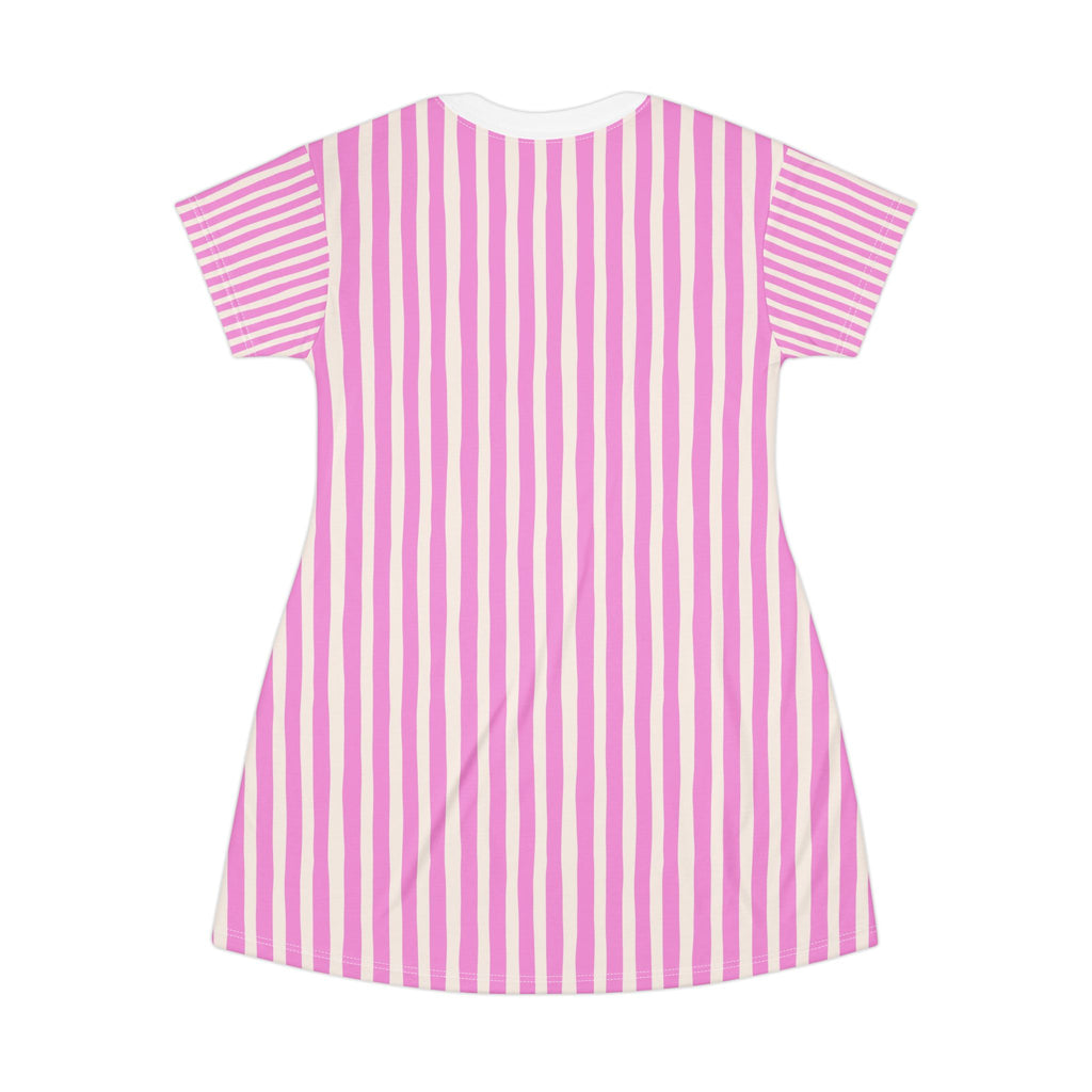 Pink Vertical Stripe T-Shirt Dress