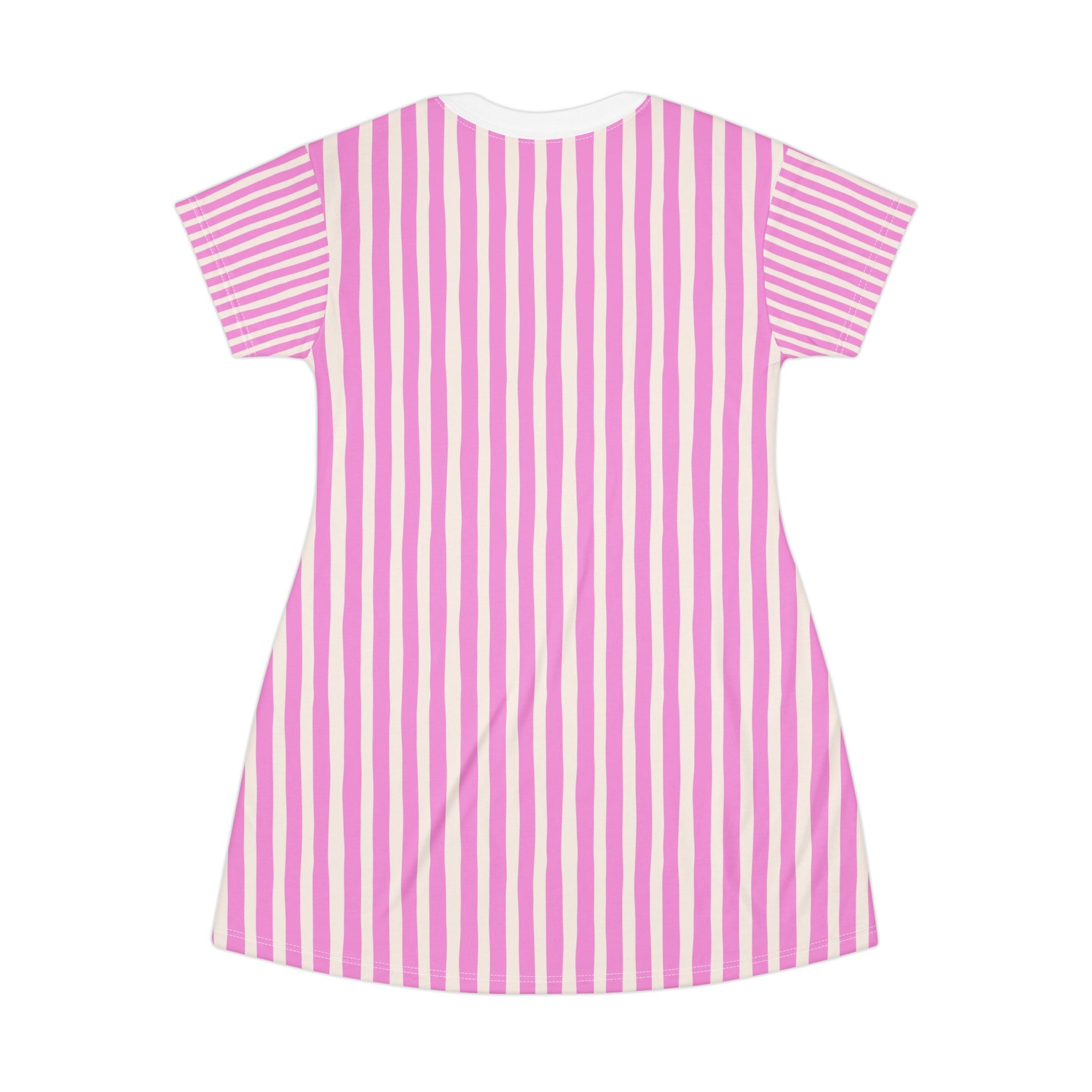 Pink Vertical Stripe T-Shirt Dress