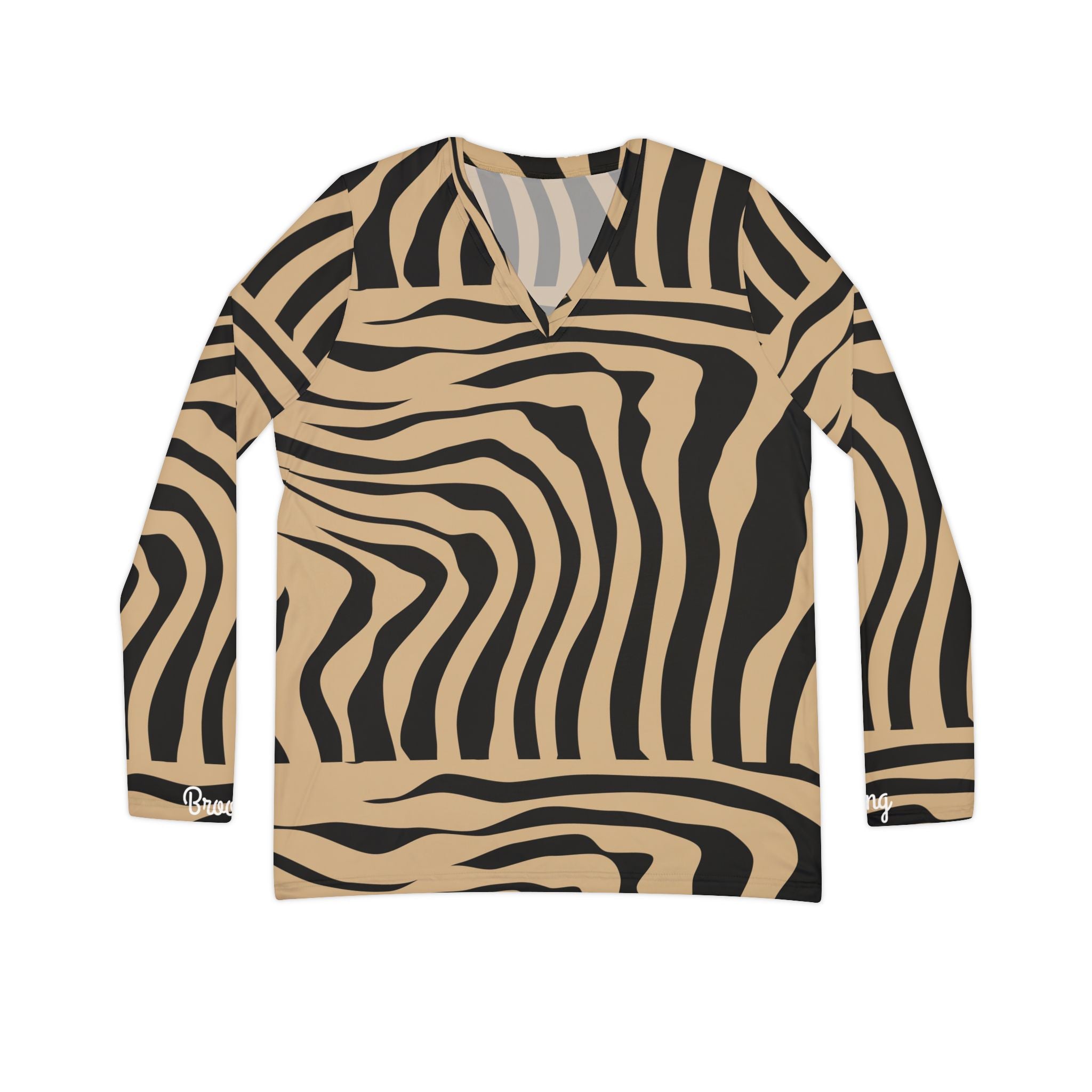 Zebra Stripe V‑Neck Long Sleeve Shirt