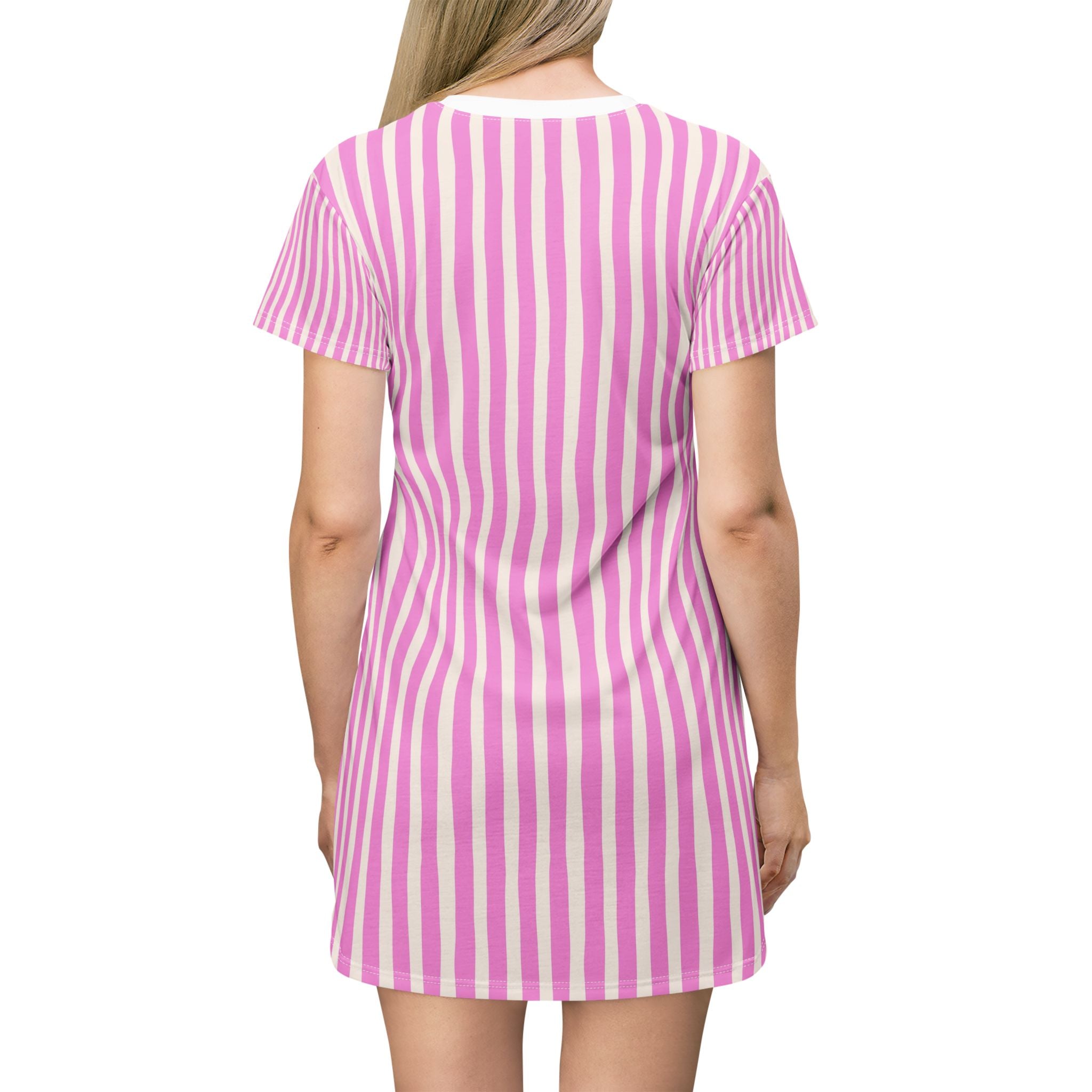 Pink Vertical Stripe T-Shirt Dress